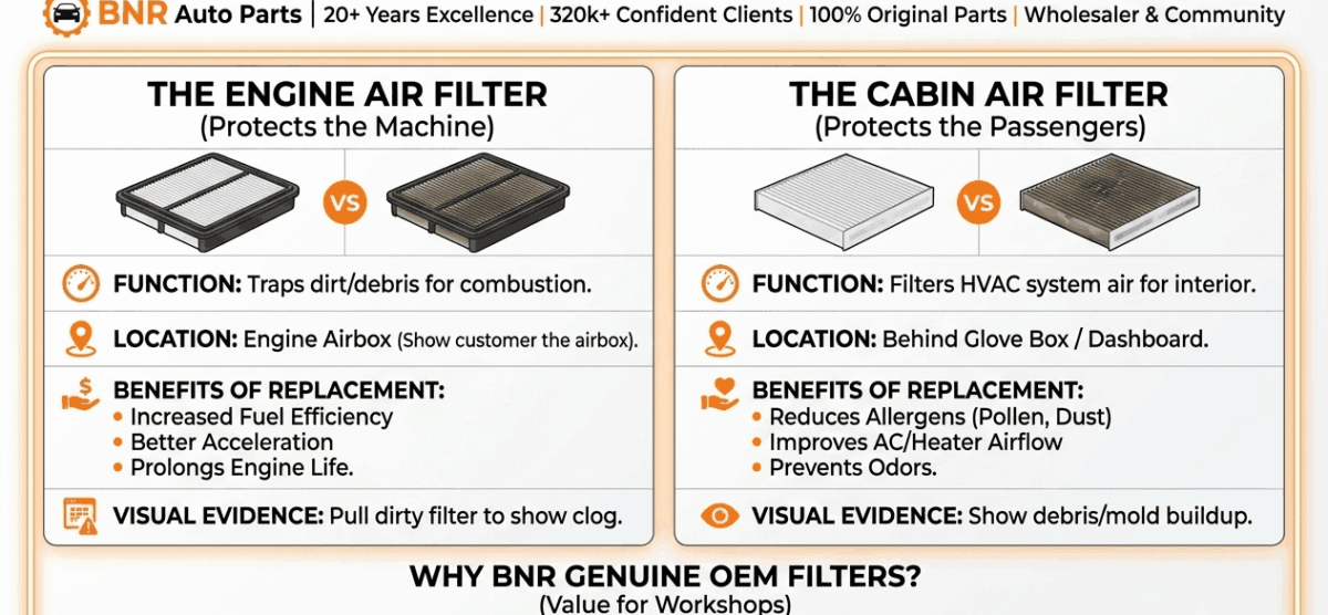 Air Filter vs. Cabin Air Filter: What Every Workshop Technician Should Explain to Car Owners